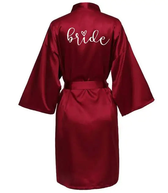 Wedding Party Team Bride Robe With Black Letters Kimono Satin Pajamas Bridesmaid Bathrobe SP063