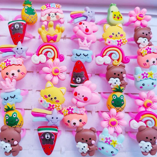 Wholesale 30PCS Jewelry Mixed Lots Resin  Children Kid Rings Cartoon Fruit Candy Dessert Ring Gift Cheap Drop Ship Free