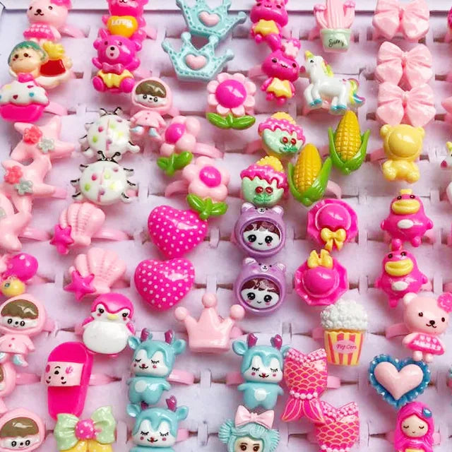 Wholesale 30PCS Jewelry Mixed Lots Resin  Children Kid Rings Cartoon Fruit Candy Dessert Ring Gift Cheap Drop Ship Free