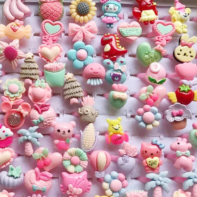 Wholesale 30PCS Jewelry Mixed Lots Resin  Children Kid Rings Cartoon Fruit Candy Dessert Ring Gift Cheap Drop Ship Free