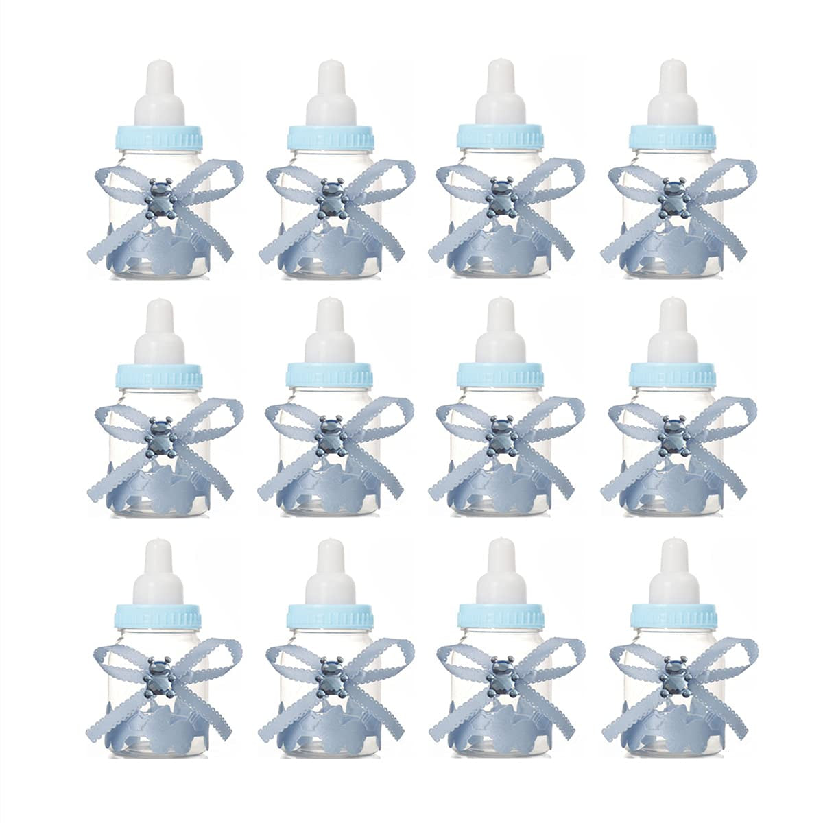 12 Pcs Baby Bottle Shower Favor, 3.5-Inch Mini Plastic Candy Bottles for Baby Shower, Party Decoration (Blue)