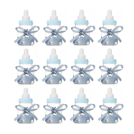 12 Pcs Baby Bottle Shower Favor, 3.5-Inch Mini Plastic Candy Bottles for Baby Shower, Party Decoration (Blue)