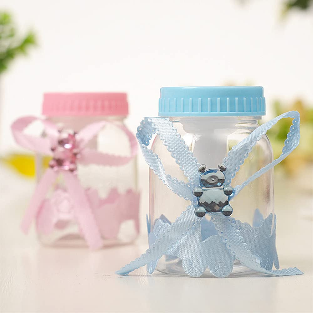 12 Pcs Baby Bottle Shower Favor, 3.5-Inch Mini Plastic Candy Bottles for Baby Shower, Party Decoration (Blue)