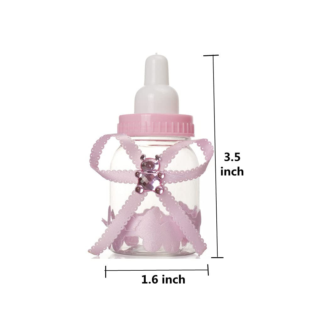 12 Pcs Baby Bottle Shower Favor, 3.5-Inch Mini Plastic Candy Bottles for Baby Shower, Party Decoration (Pink)