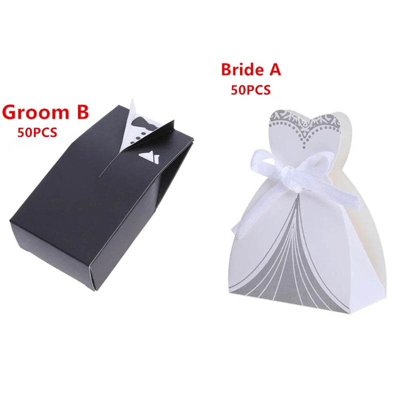 100Pcs Bride and Groom Dresses Wedding Candy Box Gifts Favor Box Wedding Bonbonniere DIY Event Party Supplies for Wedding