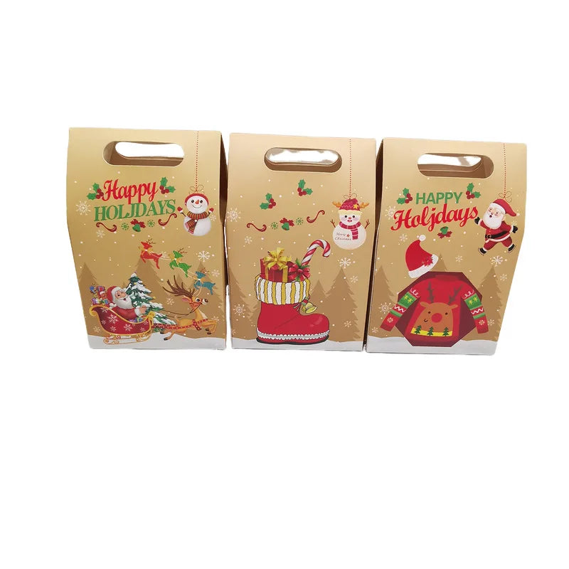 12/24Pcs Kraft Paper Christmas Gift Bag Snack Cookie Apple Candy Box Packaging Box Xmas Noel Navidad Natal New Year Party Favor