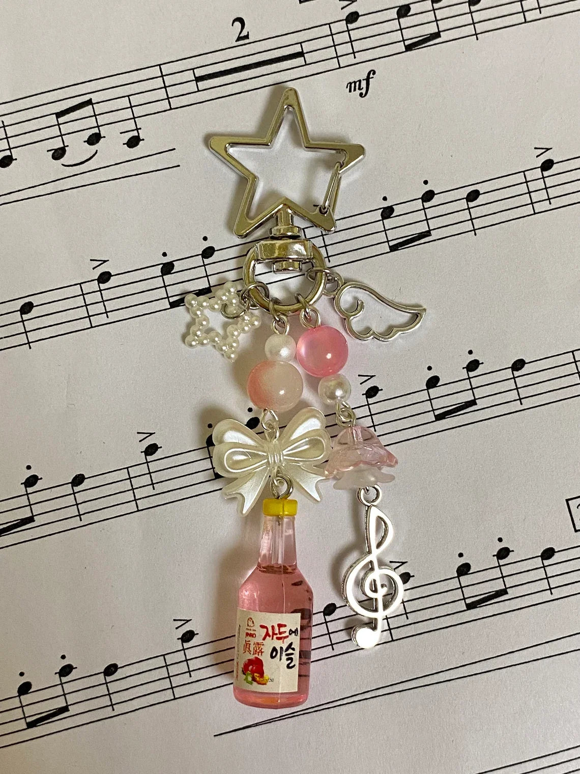 aesthetic y2k beaded pink strawberry korean soda star keychain