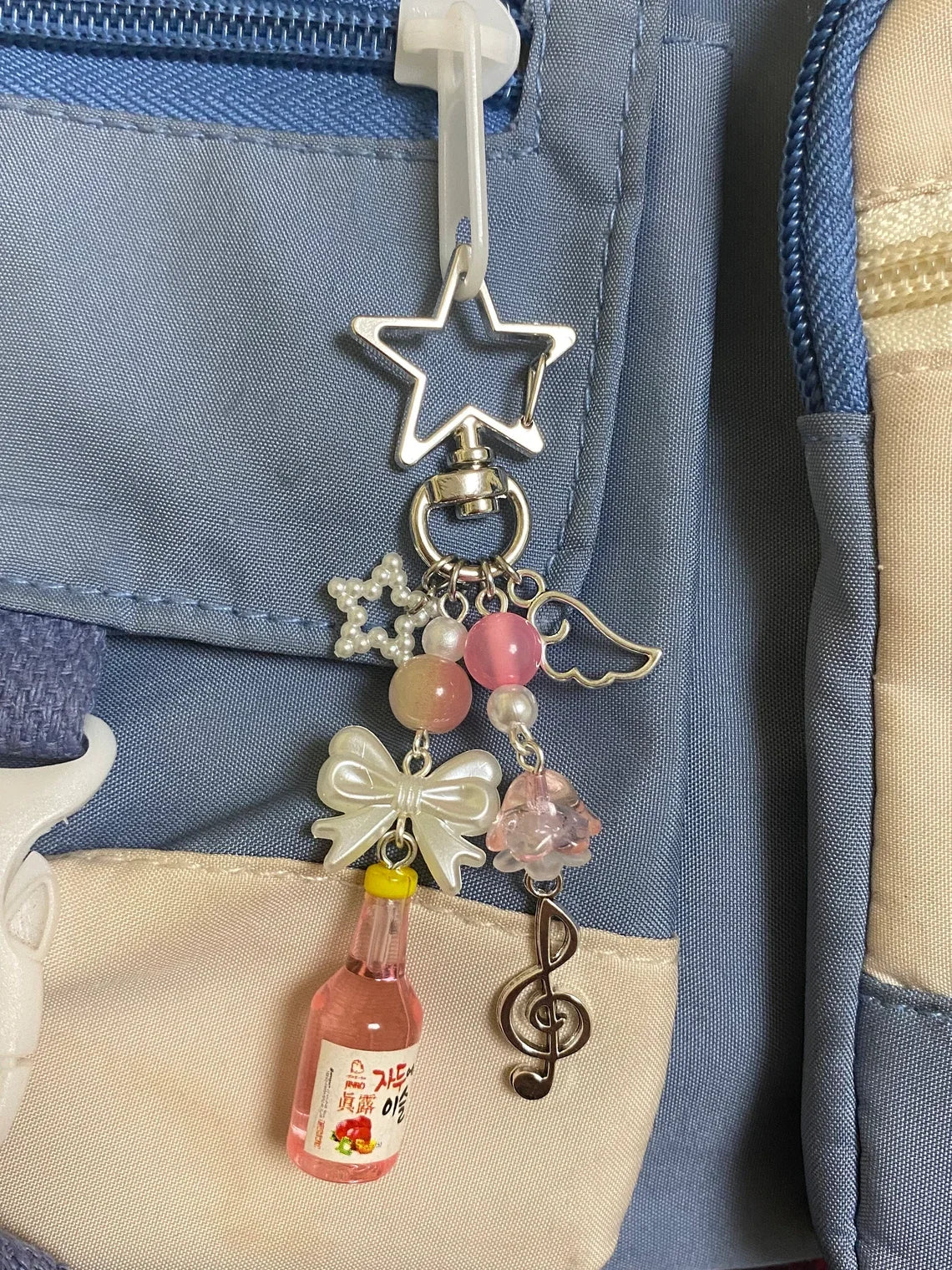 aesthetic y2k beaded pink strawberry korean soda star keychain