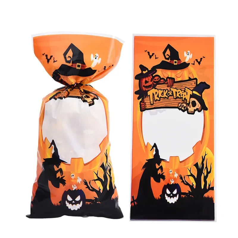 50/100pcs Halloween Ghost Cat Gift Bags Candy Cookie Packaging Bags Trick Or Treat 2024 Happy Halloween Party Decor Supplies