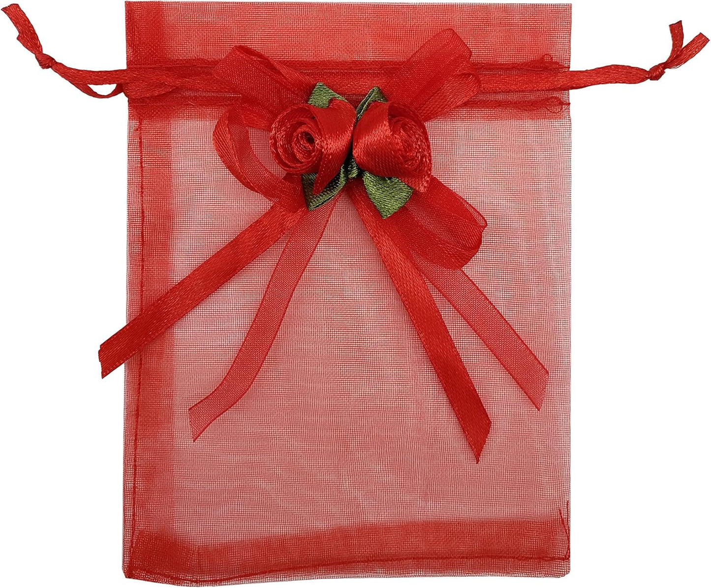 50Pcs Sheer Organza Favor Bags for Wedding 3.8X4.8'' Gift Bags Samples Display Drawstring Rose Pouches (Hot Red)