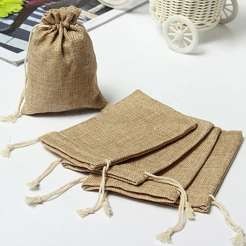 Mini Rustic Burlap Pouch Sack  Drawstring Gift Jewelry Pouches Bags for Wedding Favors Christmas Rustic