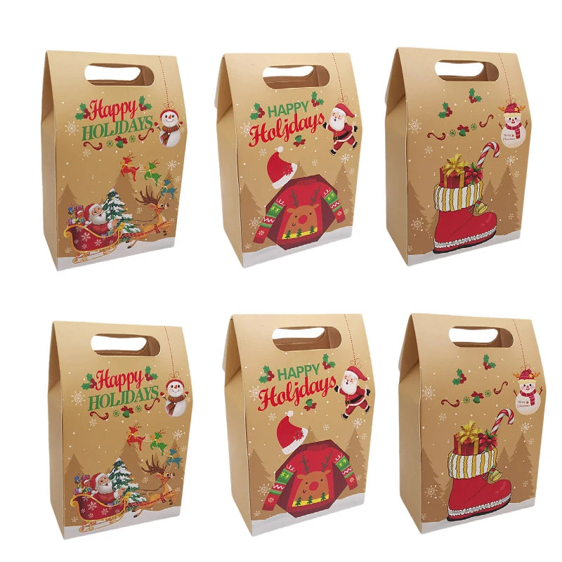 12/24Pcs Kraft Paper Christmas Gift Bag Snack Cookie Apple Candy Box Packaging Box Xmas Noel Navidad Natal New Year Party Favor