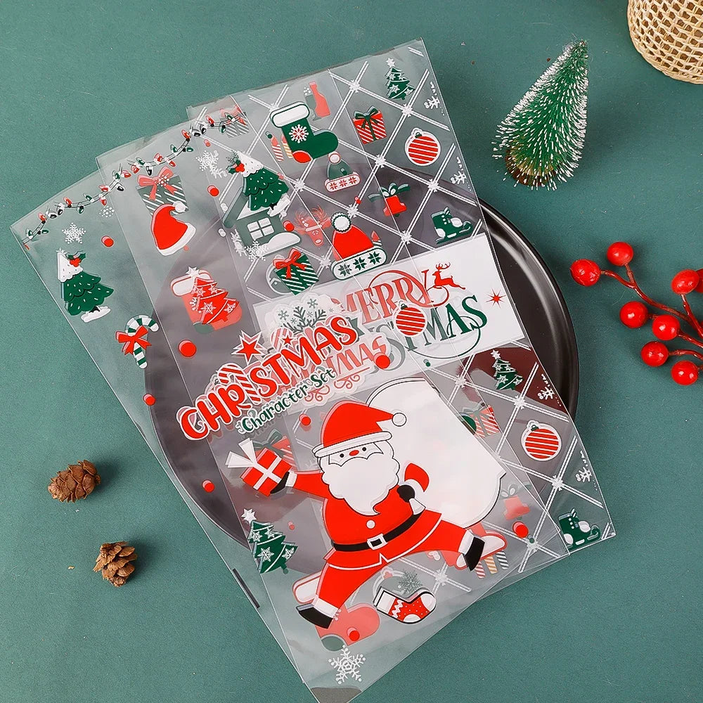 Santa Claus Cookie Baking Packaging Bags Candy Snack Gift Bags Xmas Tree Snowflake Beer Christmas New Year Party Decorations