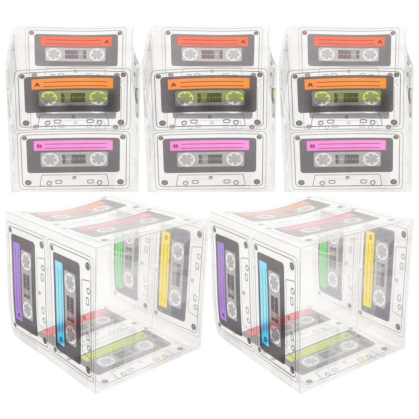 5 Pcs Boxes for Cookies Plastic Candy Gift Wrapping Retro Party Decorations 80s Favors Treat Cassette Tape Table Popcorn