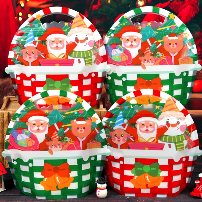 5PCS Basket Shape Christmas Candy Bags Santa Claus For Handmade Cookies Snacks DIY Gift Packaging Favors Home Party Decoration