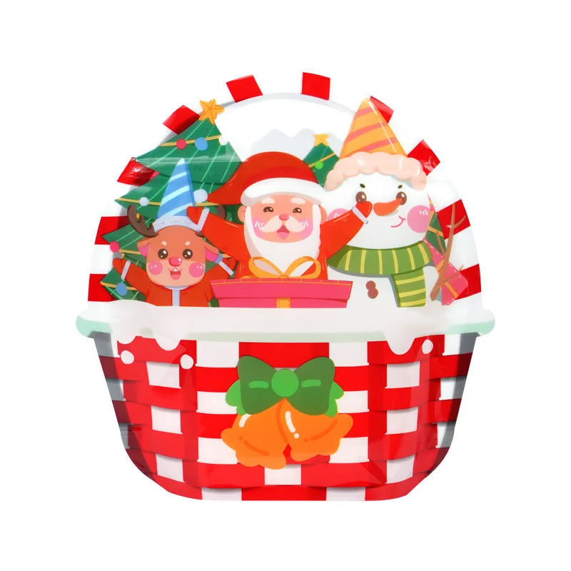 5PCS Basket Shape Christmas Candy Bags Santa Claus For Handmade Cookies Snacks DIY Gift Packaging Favors Home Party Decoration