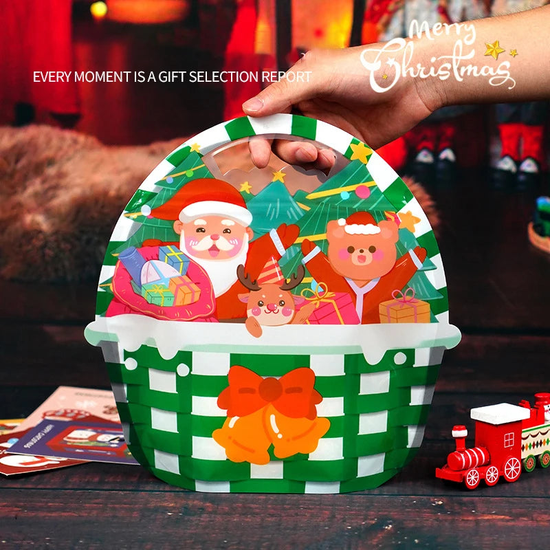 5PCS Basket Shape Christmas Candy Bags Santa Claus For Handmade Cookies Snacks DIY Gift Packaging Favors Home Party Decoration