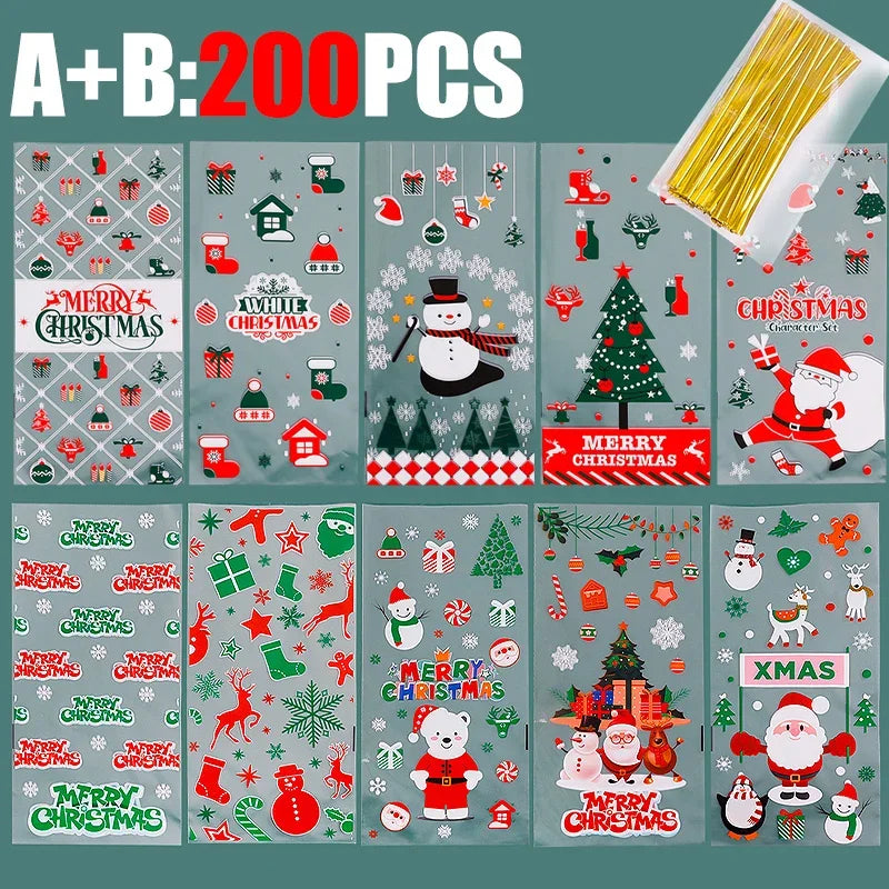 Santa Claus Cookie Baking Packaging Bags Candy Snack Gift Bags Xmas Tree Snowflake Beer Christmas New Year Party Decorations