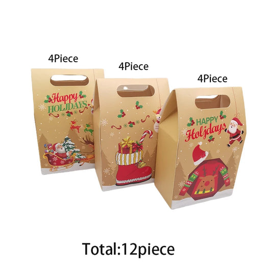 12/24Pcs Kraft Paper Christmas Gift Bag Snack Cookie Apple Candy Box Packaging Box Xmas Noel Navidad Natal New Year Party Favor