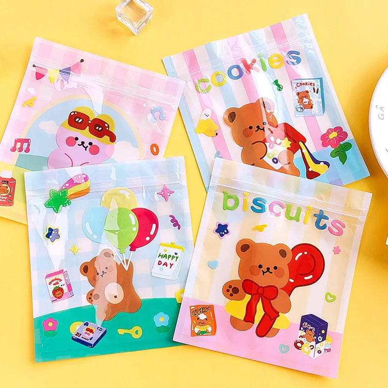 10Pcs/Lot Cute Self-sealing Cookies Bags 13.5x15.5cm Plastic Candy Bags High Quality Biscuit Bag Cartoon Printed Party Snack Bag