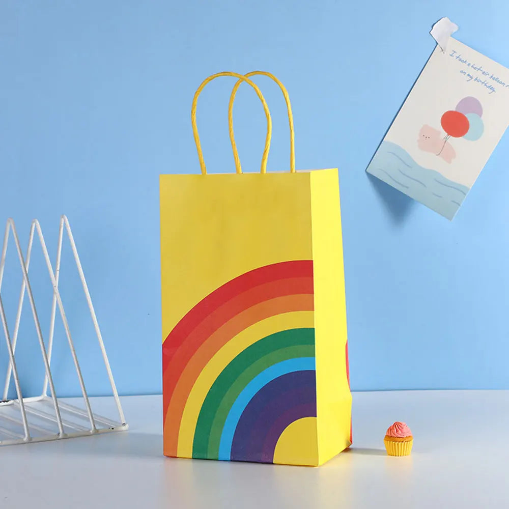 6PCS Rainbow Gift Bags Candy Bags with Handle / Baby Shower Gift Sweets Bag Kid Rainbow Birthday Party Supplies