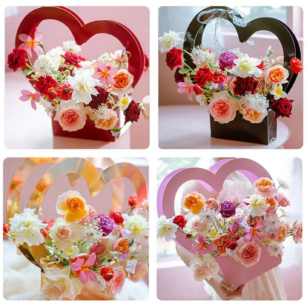 2024 Love Flower Basket Valentines Day Decoration Heart-shaped Hollow Gifts Box Cute Sweet Girls Women Gift Packaging Box Holder and wedding decorations