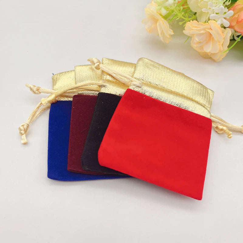 500pcs No Bead Gold Side Velvet Packaging Bag Wedding Sachet Flannel Bags Drawstring Gift Pouches for Jewelry Storage Velvet Bag