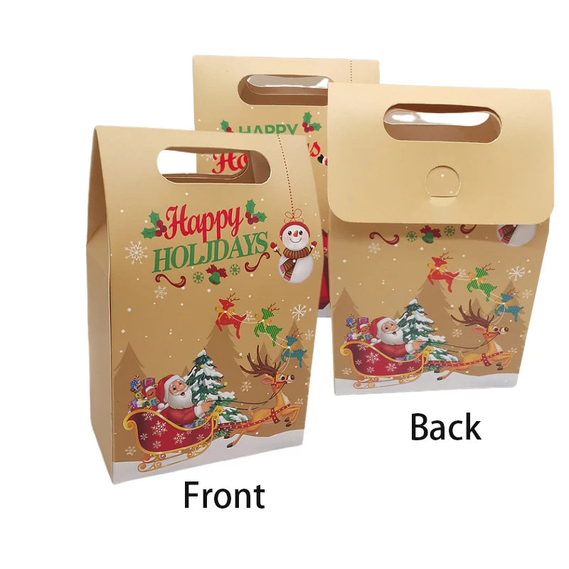 12/24Pcs Kraft Paper Christmas Gift Bag Snack Cookie Apple Candy Box Packaging Box Xmas Noel Navidad Natal New Year Party Favor