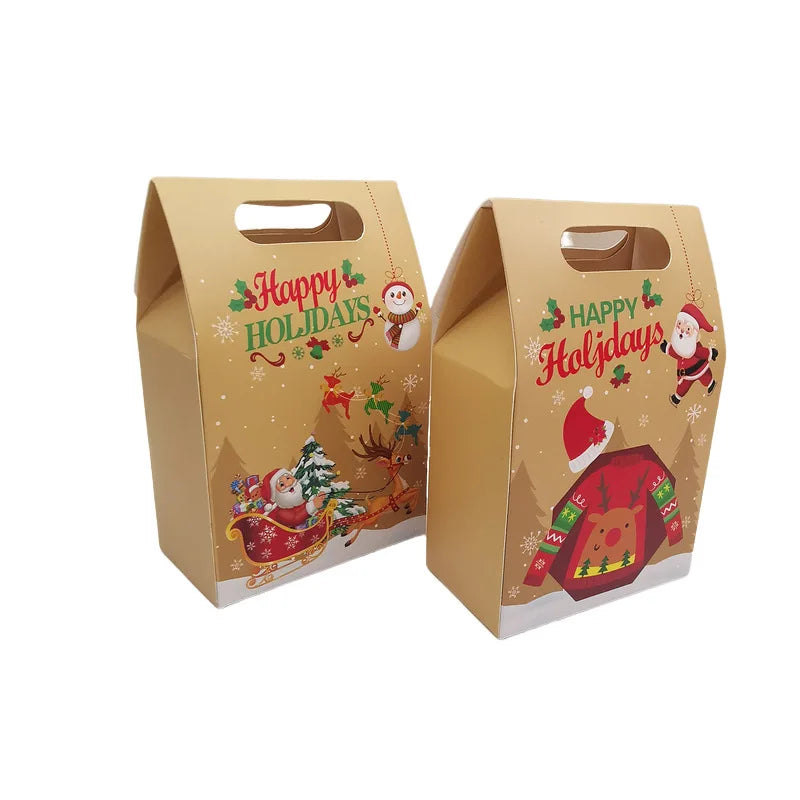 12/24Pcs Kraft Paper Christmas Gift Bag Snack Cookie Apple Candy Box Packaging Box Xmas Noel Navidad Natal New Year Party Favor