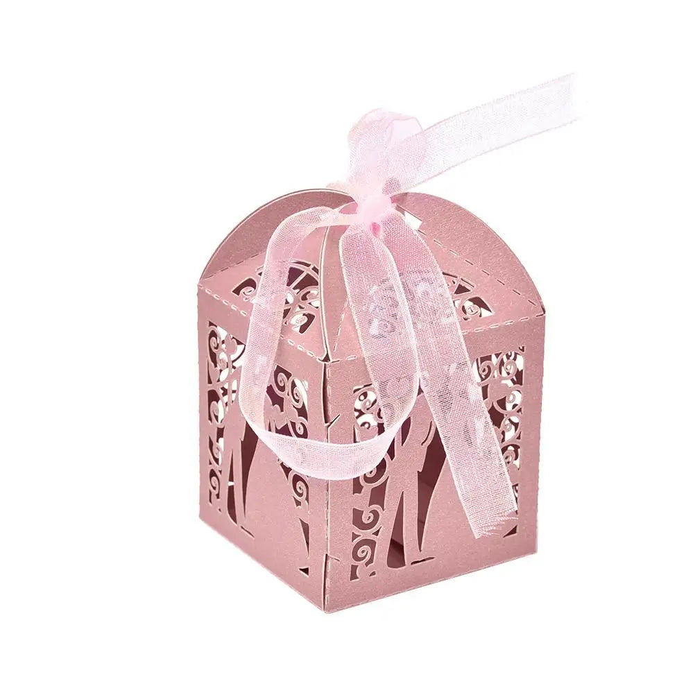 2023 10Pcs Couple Design Luxury Lase Cut Wedding Sweets Candy Gift Favour Boxes with Ribbon Table Decorations Favor candy Box