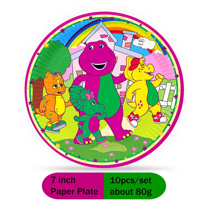 disney Barney Themed Birthday Party DIY Decorations Disposable water bottle label banner cake flag balloon Baby Shower Supplies