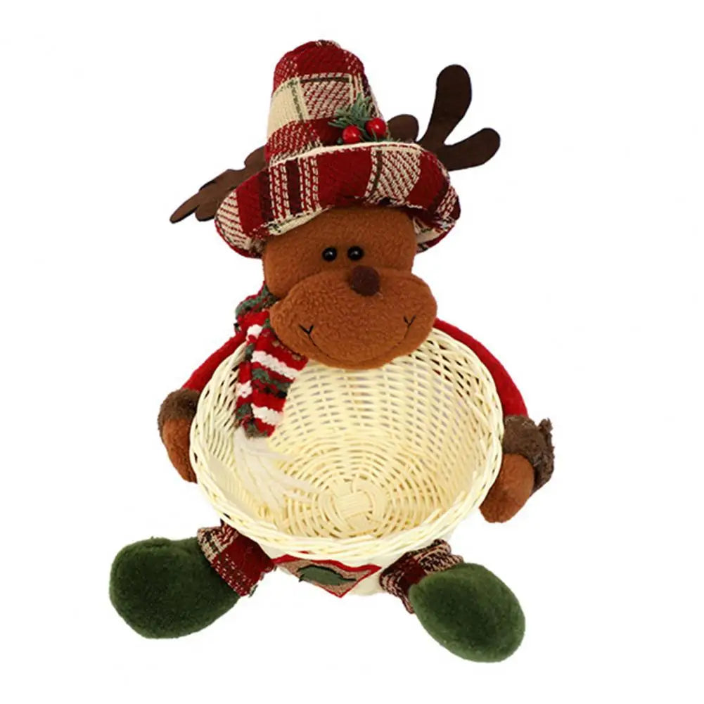 Christmas Candy Basket Santa Snowman Doll Decor Woven Basket Holiday Table Desk Decoration Candy Bowl Candy Gift Container