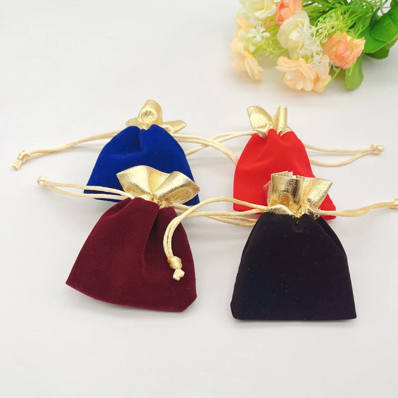 500pcs No Bead Gold Side Velvet Packaging Bag Wedding Sachet Flannel Bags Drawstring Gift Pouches for Jewelry Storage Velvet Bag