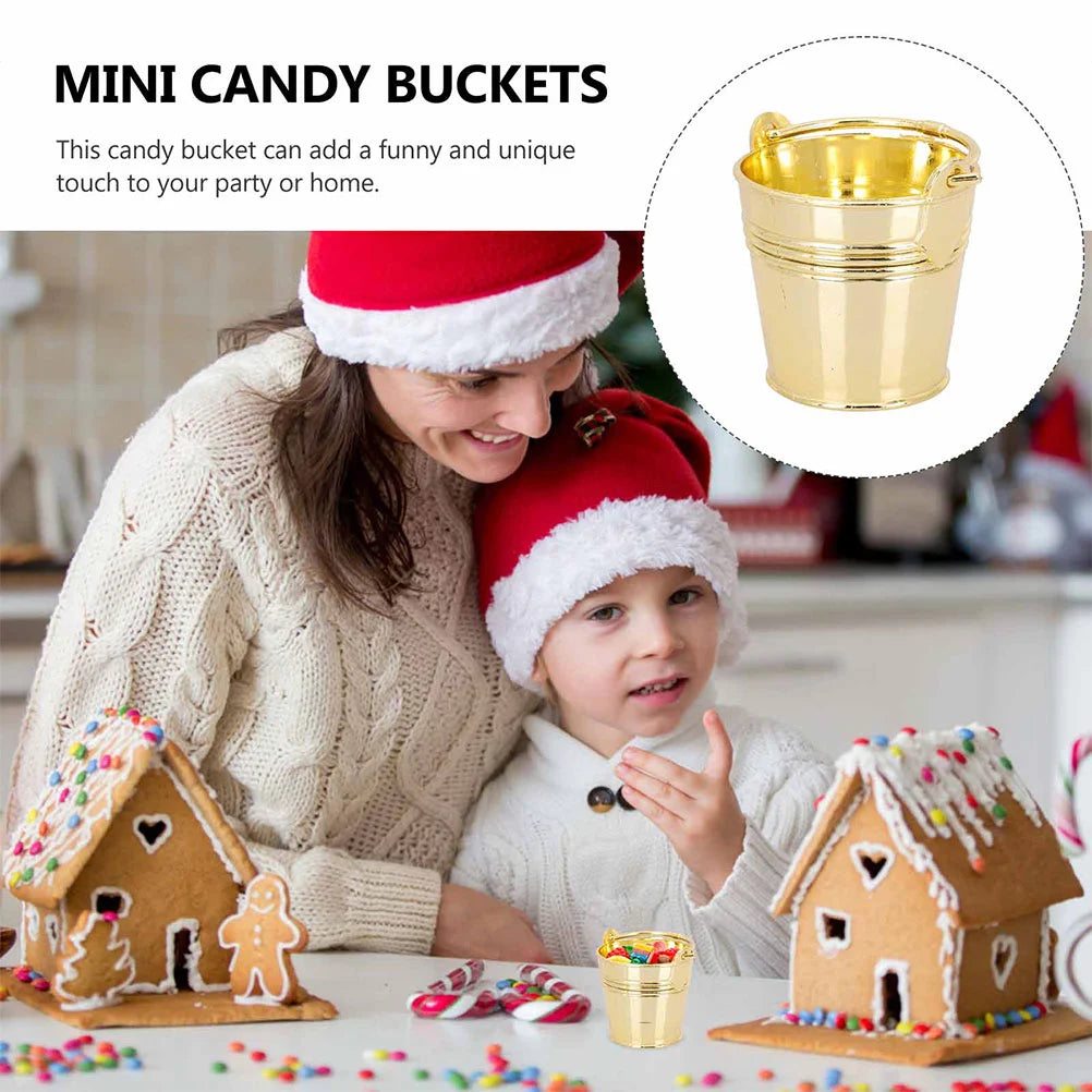 12 Pcs Wedding Candy Box Small Bucket Gift Tin Buckets for Centerpieces Handle Delicate Mini Plastic Barrel