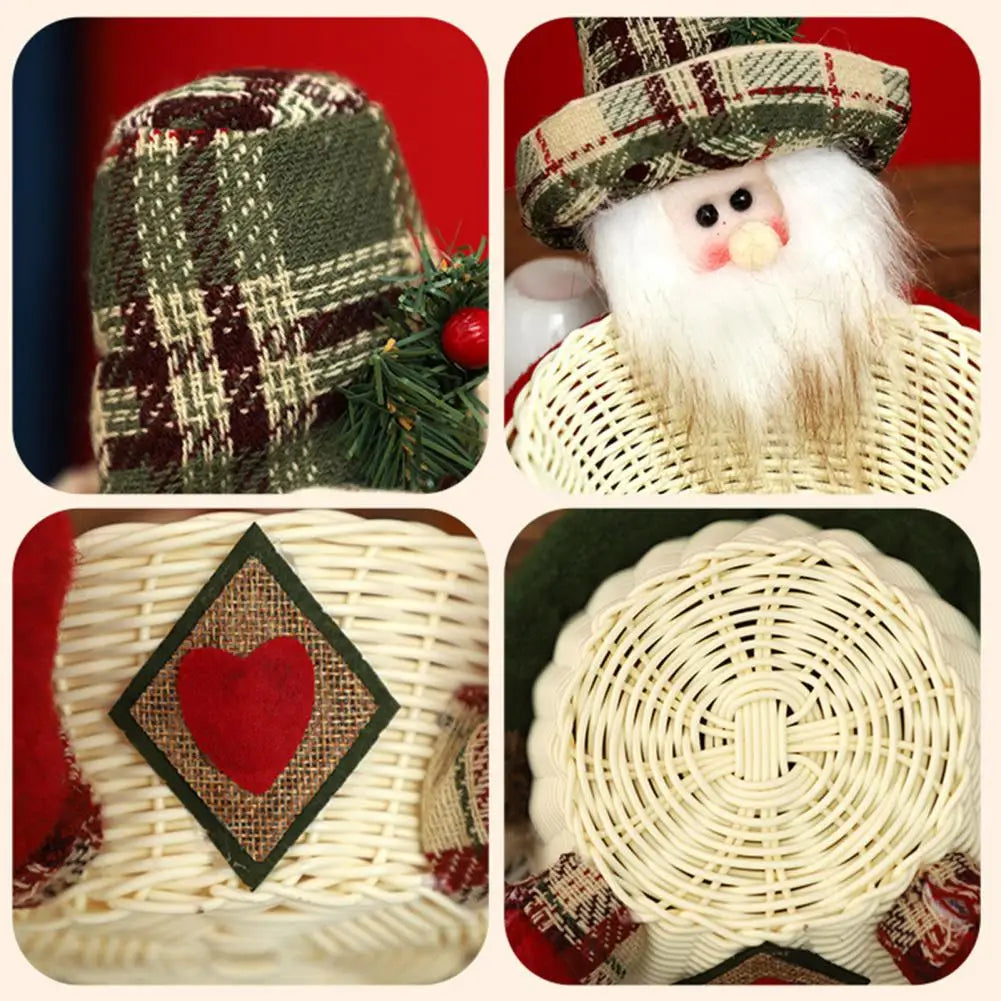 Christmas Candy Basket Santa Snowman Doll Decor Woven Basket Holiday Table Desk Decoration Candy Bowl Candy Gift Container