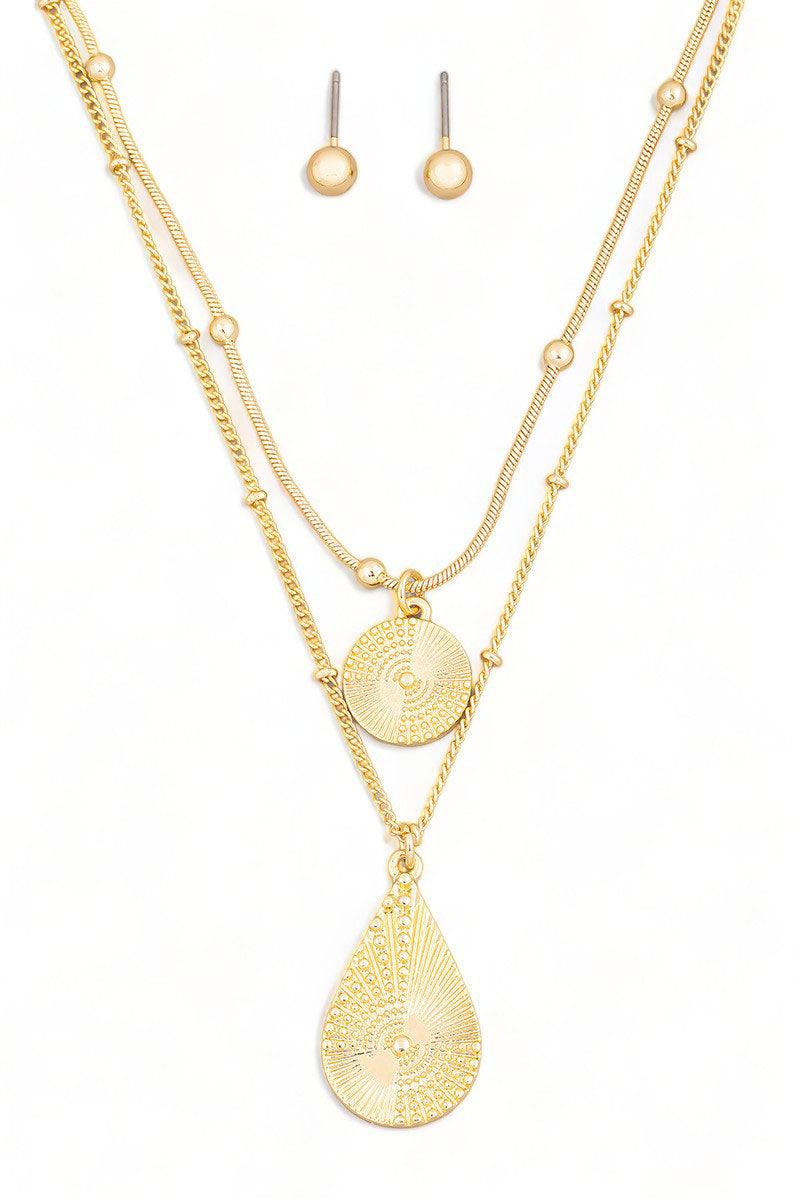 Layered Teardrop Pendant Necklace Ball Jewelry Sets-0