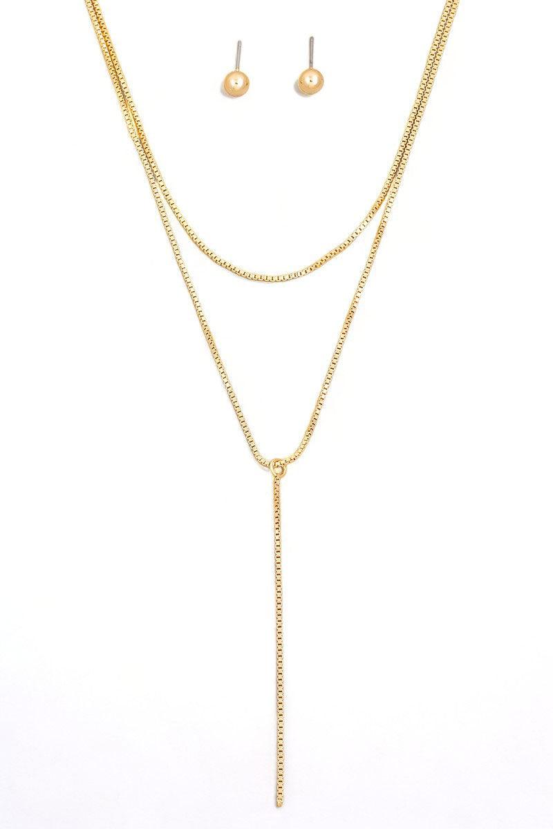 Dainty Layered Chain Lariat Necklace Ball Jewelry Sets-0