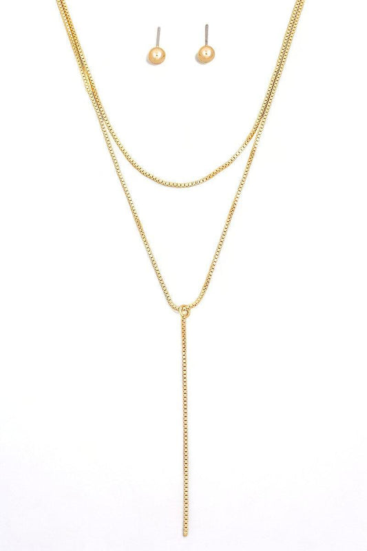 Dainty Layered Chain Lariat Necklace Ball Jewelry Sets-0