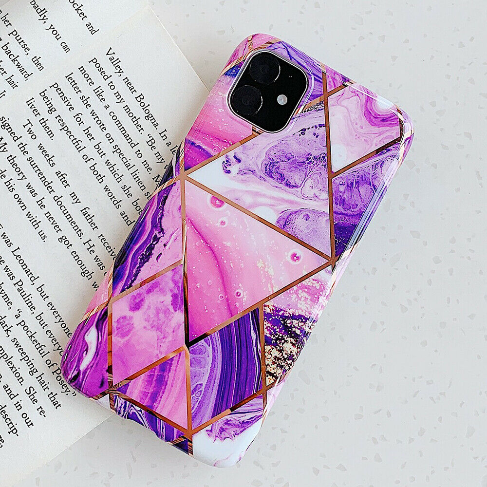 Geometric Marble Case Hard PC Bumper Protective & Shockproof Shell Cover (12/12 Pro/12 Pro Max with Pop Socket, Coral)-4