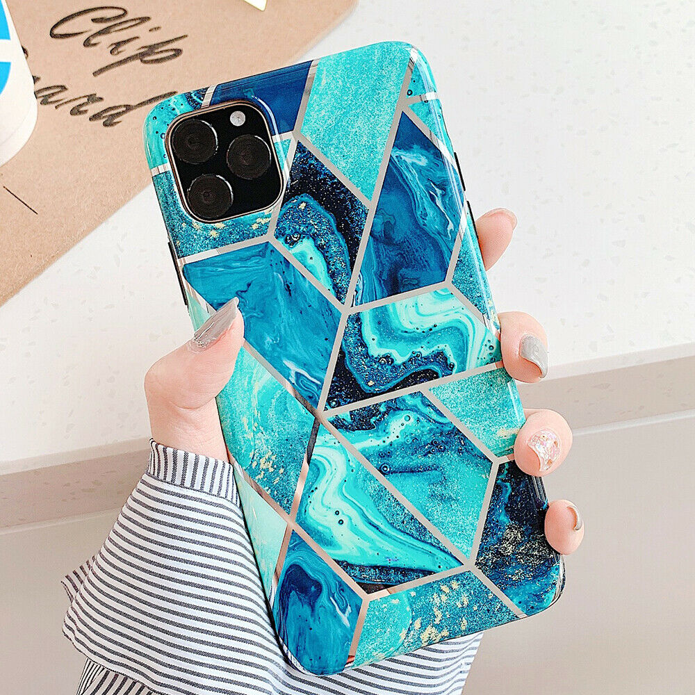 Geometric Marble Case Hard PC Bumper Protective & Shockproof Shell Cover (12/12 Pro/12 Pro Max with Pop Socket, Coral)-10