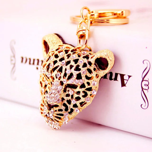 luxury keychains big brand Creative Gifts with rhinestone Leopard Head Car Keychain Accessories Crystal Animal Pendant