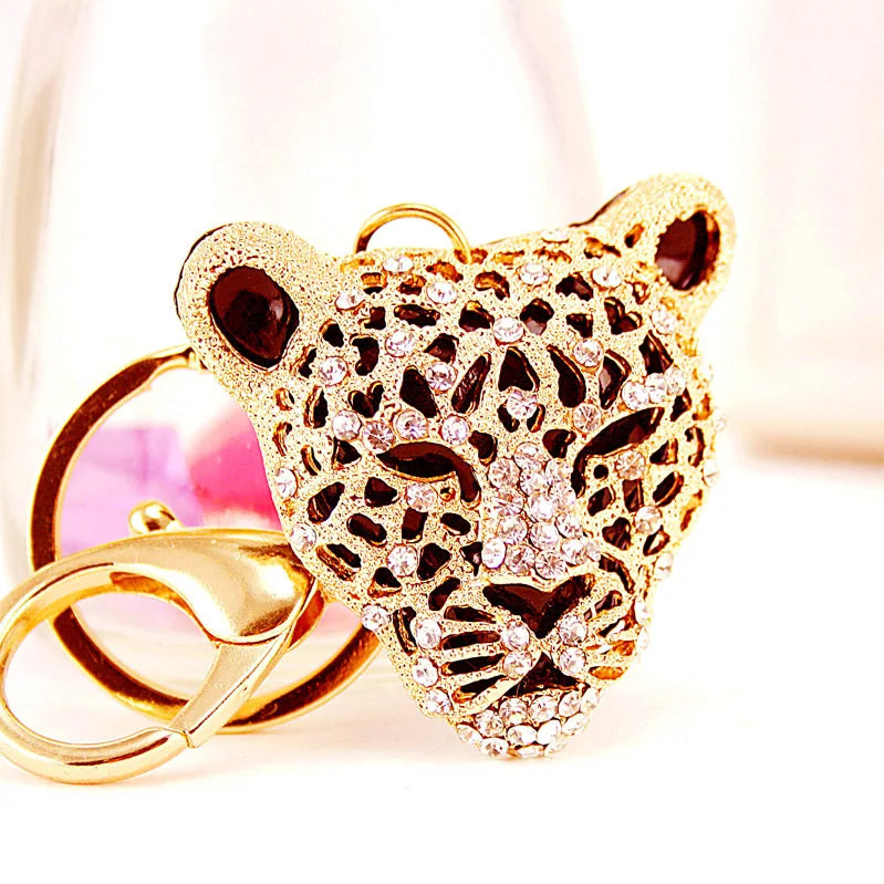 luxury keychains big brand Creative Gifts with rhinestone Leopard Head Car Keychain Accessories Crystal Animal Pendant