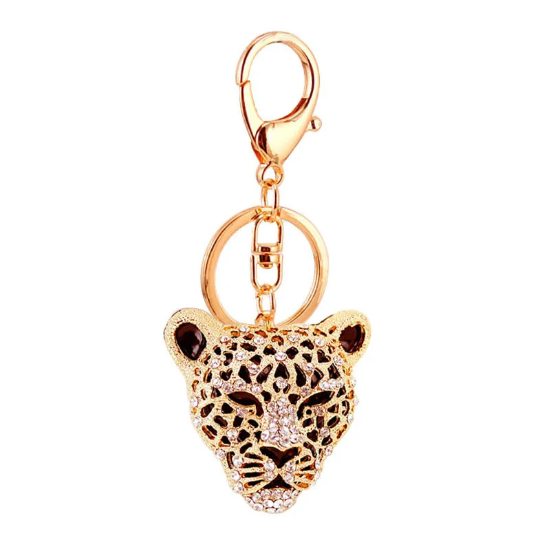 luxury keychains big brand Creative Gifts with rhinestone Leopard Head Car Keychain Accessories Crystal Animal Pendant