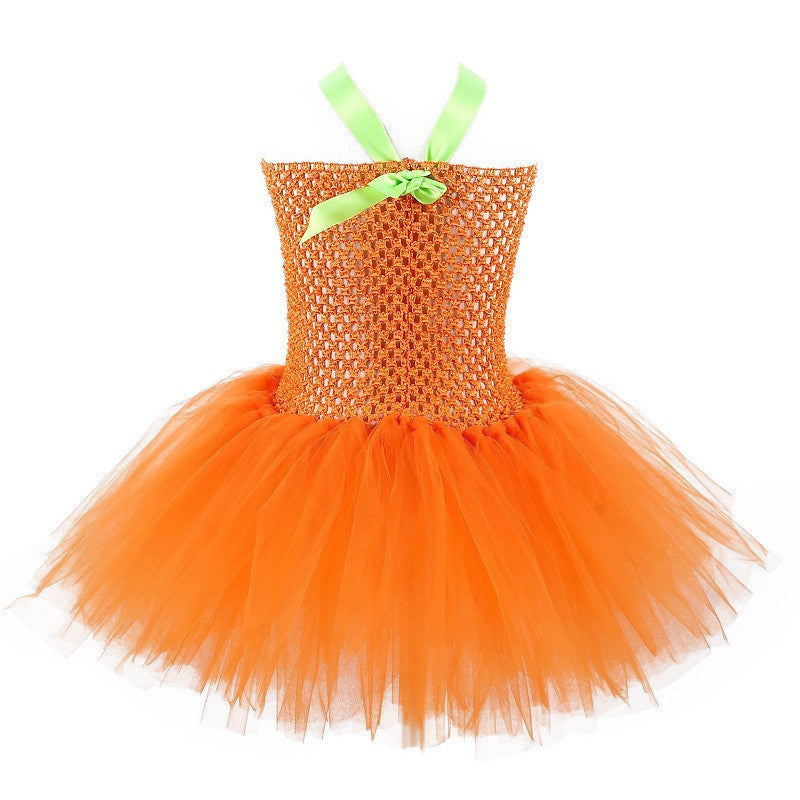 Children’s Halloween Pumpkin Tutu Dress With 3-Pieces Jewelry-3