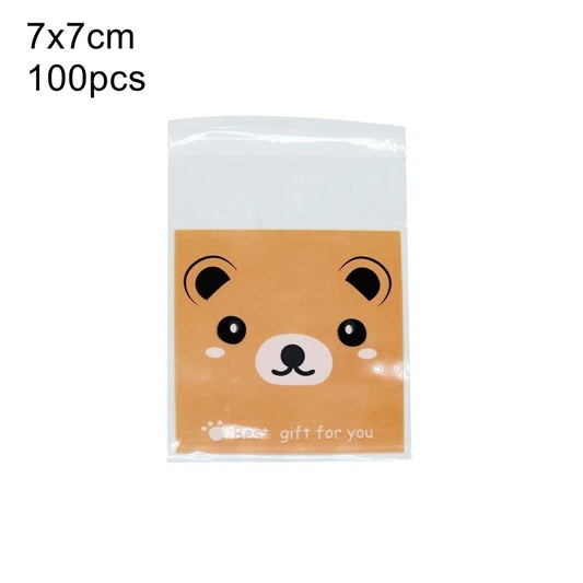 1pack Cartoon Bear Candy Bags Cute Bear Cookie Boxes for Kids Bear Birthday Party Decorations DIY Baking Packaging Gift Supplies