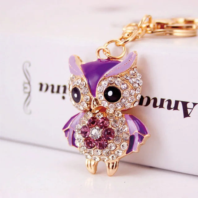 unpioncl Lovely Owl Keychain Rhinestone Crystal Keyring Key Ring Chain Bag Charm Pendant Gift