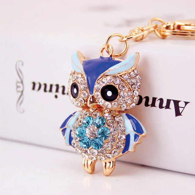 unpioncl Lovely Owl Keychain Rhinestone Crystal Keyring Key Ring Chain Bag Charm Pendant Gift