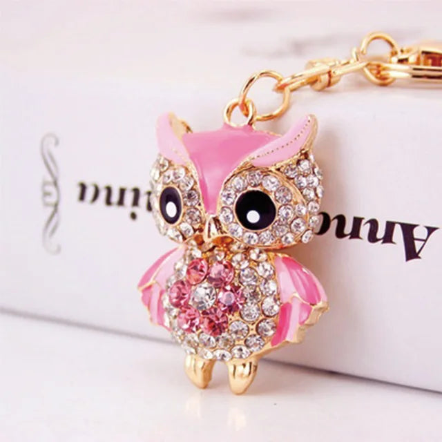 unpioncl Lovely Owl Keychain Rhinestone Crystal Keyring Key Ring Chain Bag Charm Pendant Gift