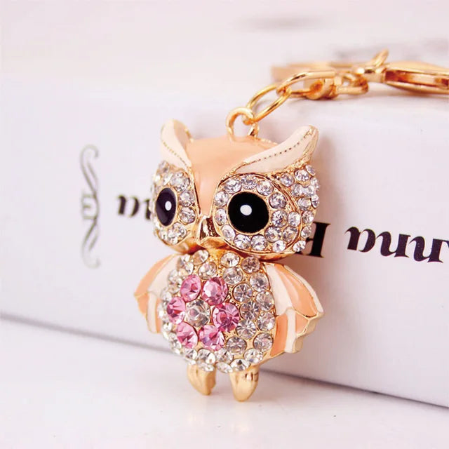 unpioncl Lovely Owl Keychain Rhinestone Crystal Keyring Key Ring Chain Bag Charm Pendant Gift