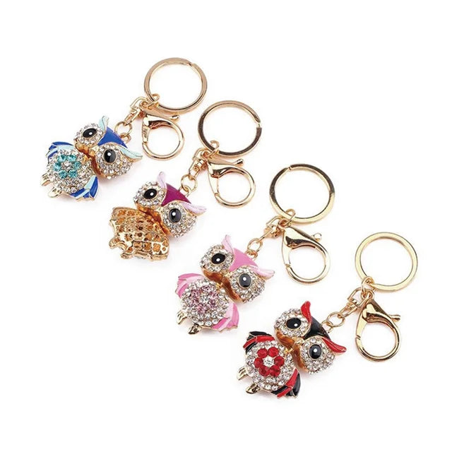 unpioncl Lovely Owl Keychain Rhinestone Crystal Keyring Key Ring Chain Bag Charm Pendant Gift